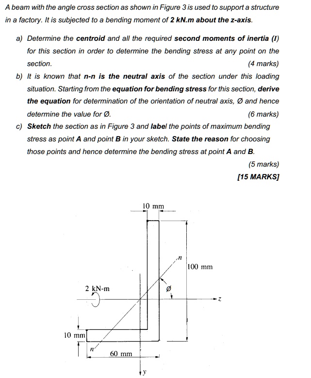 SOLVED: A beam with the angled cross section as shown in Figure 3 is ...