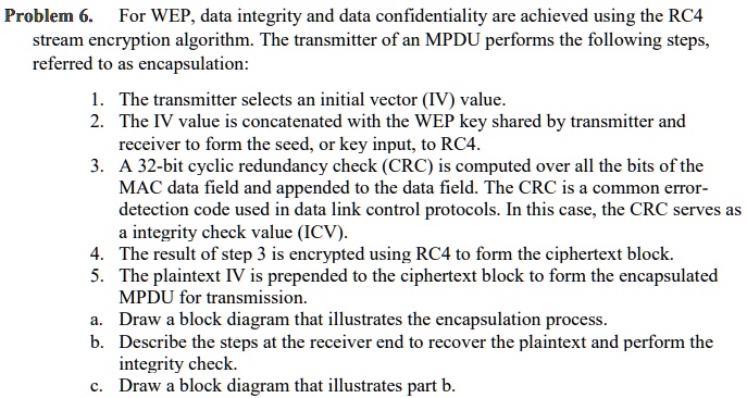 VIDEO solution: Problem 6: For WEP, data integrity and data ...