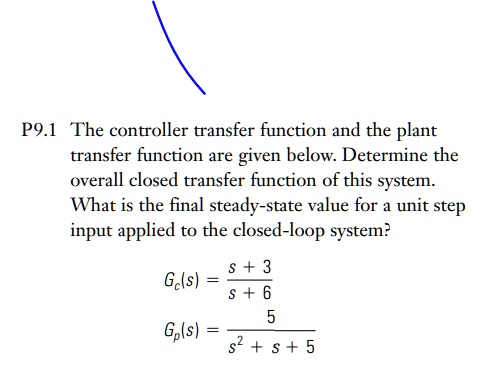 SOLVED: P9.1 The controller transfer function and the plant transfer ...