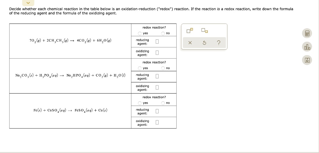 SOLVED: Decide Whether Each Chemical Reaction In The Table Below Is An ...