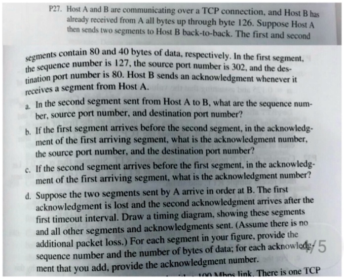 SOLVED: Text: TCP/UDP P27. Host A And B Are Communicating Over A TCP ...