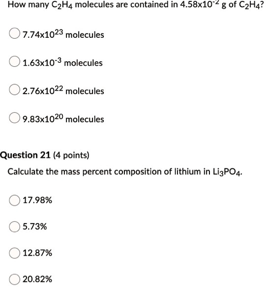 SOLVED How many C2H4 molecules are contained in 4.58x10 2 g of