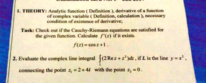 SOLVED: Title: Analytic Function Definition and Calculation of ...