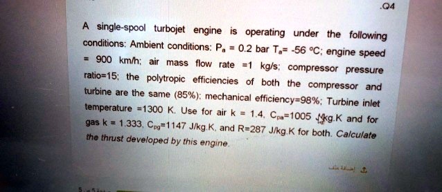 A single-spool turbojet engine is operating under the following ...