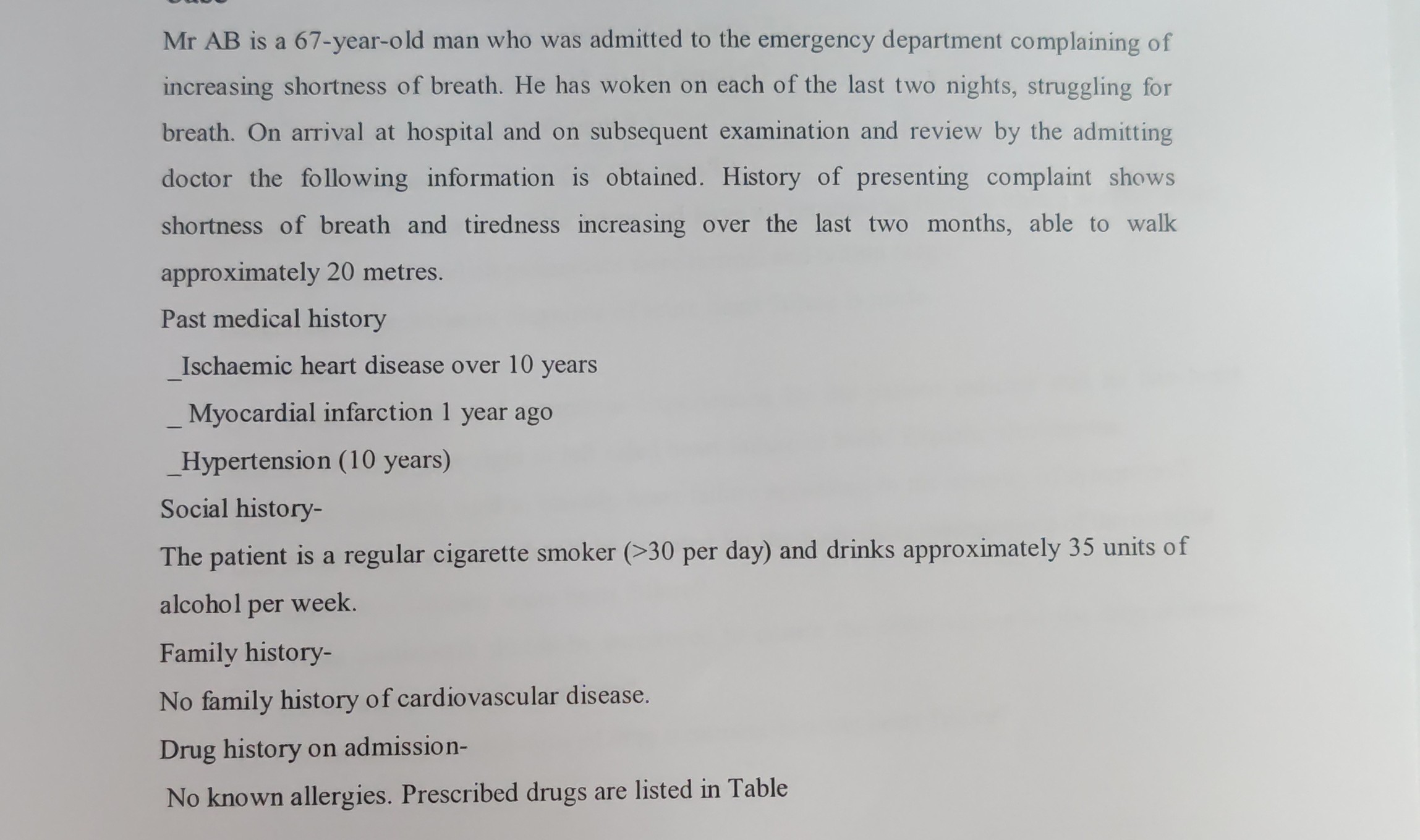 Mr AB is a 67-year-old man who was admitted to the emergency department ...