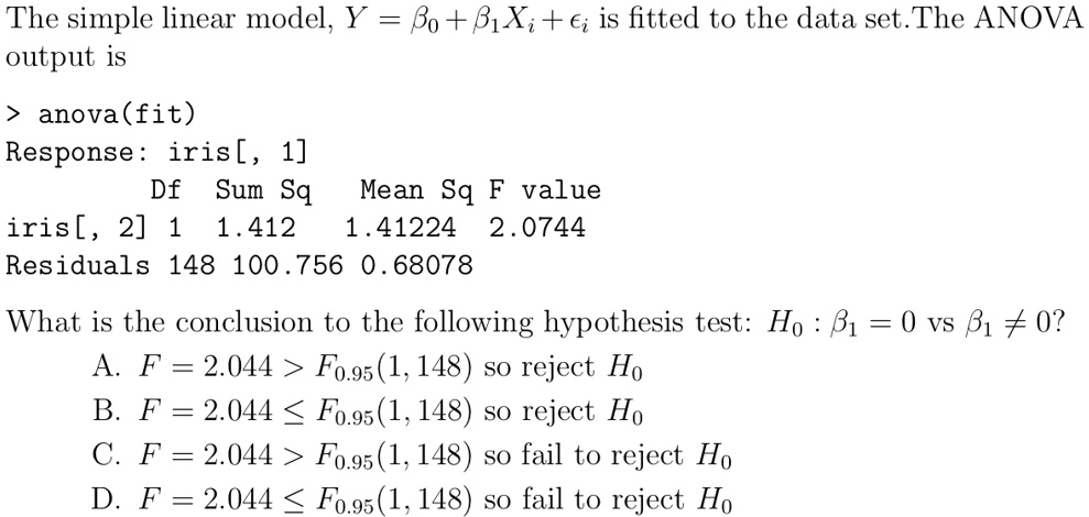 SOLVED: The Simple Linear Model, Y = Bo + B1 Xi + €i Is Fitted To The ...