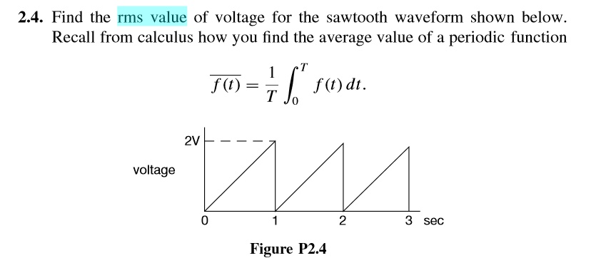 2.4. Find the rms value of voltage for the sawtooth waveform shown ...