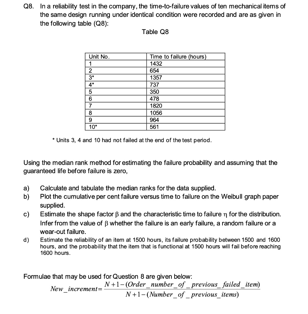 SOLVED: Q8. In a reliability test in the company, the time-to-failure ...