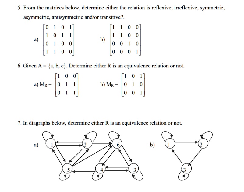 From The Matrices Below Determine Either The Relation Is Reflexive Irreflexive Symmetric 5006