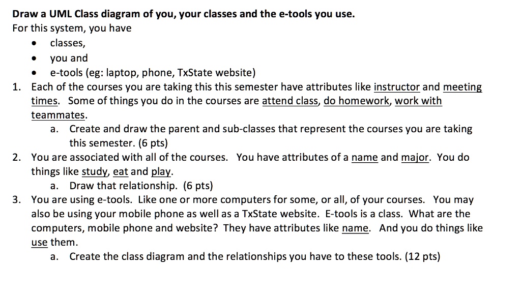 Draw a UML Class diagram of you, your classes and the e-tools you use ...