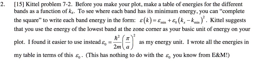 Kittel 7-2 Question: Free electron energies in reduced zone. Consider ...