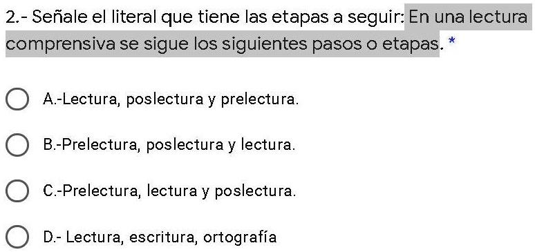 SOLVED: Ayuda porfavor en esta pregunta 2 Señale el literal que tiene ...