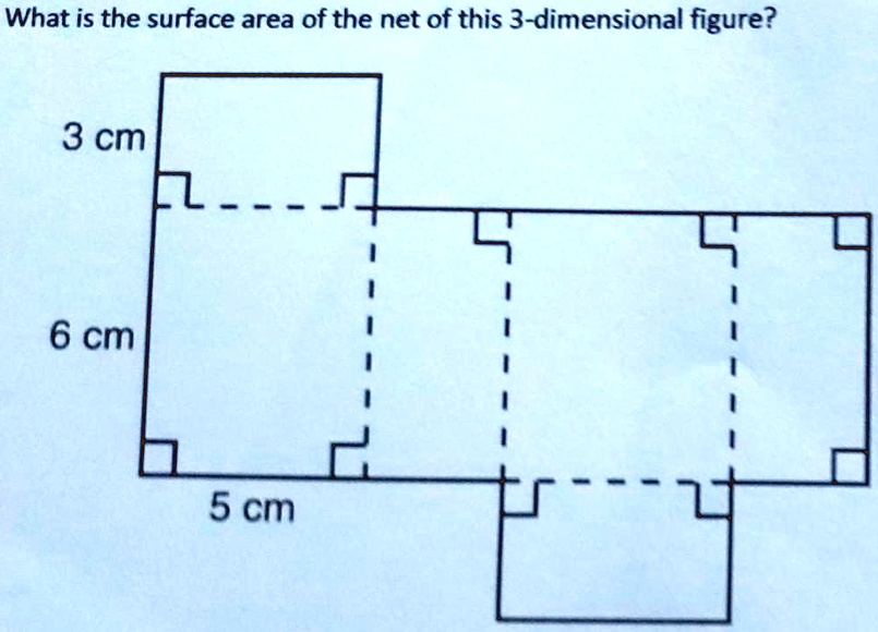 What is the surface area of the net of this 3-dimensional figure?
3 cm
6 cm
5 cm