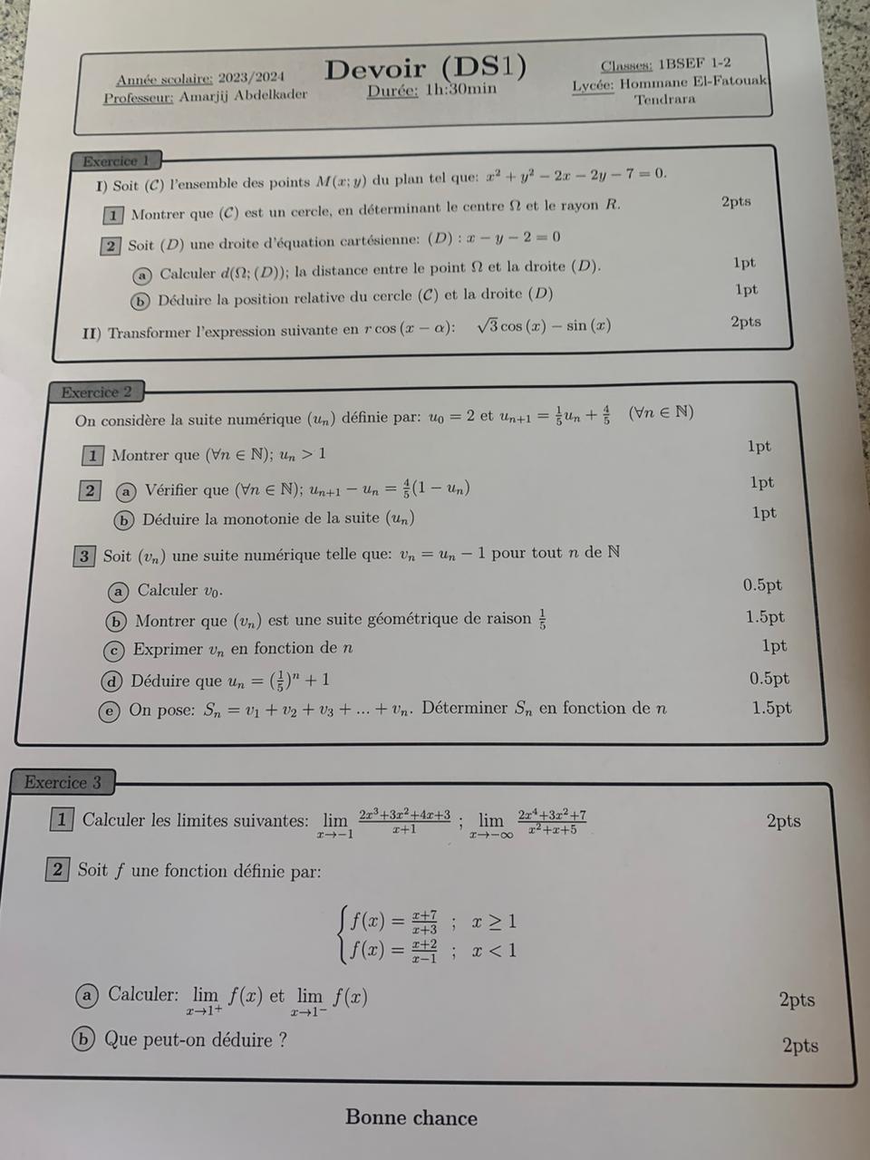 SOLVED: Année scolaire: 2023/2024 Professeur: Amarjij Abdelkader Devoir ...