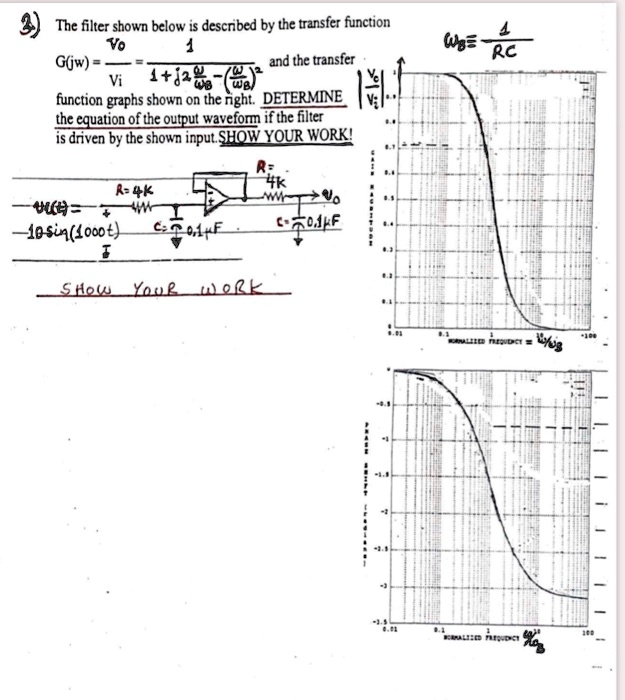 SOLVED: The filter shown below is described by the transfer function Vo ...