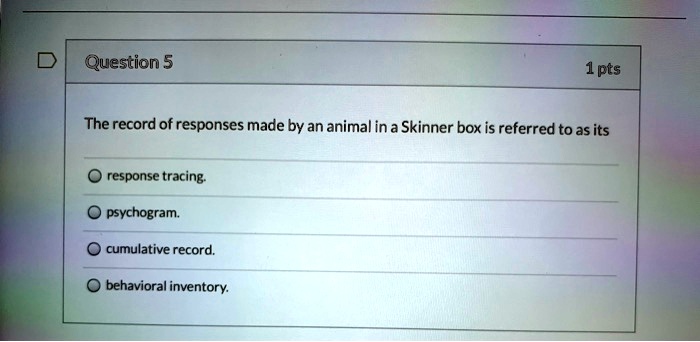 The record of responses made by an animal in a Skinner box is referred ...