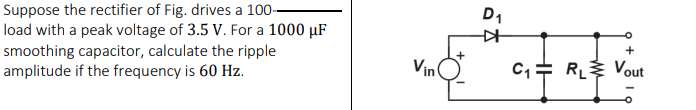 suppose the rectifier of fig drives a 100 load with a peak voltage of ...