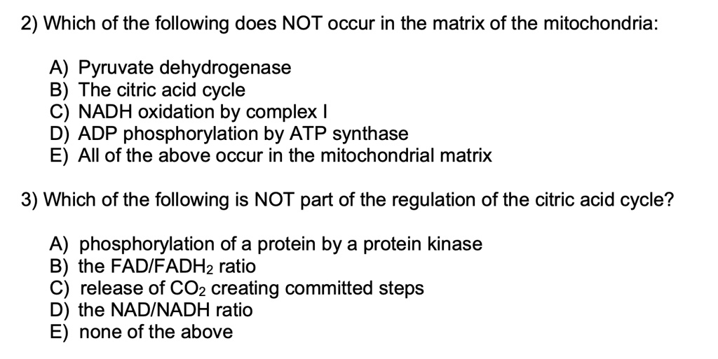 Which Of The Following Does Not Occur In The Mitochondria SOLVED: 2) Which of the following does NOT occur in the matrix of the