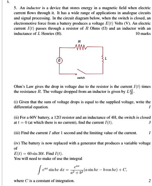 SOLVED 5. An inductor is a device that stores energy in a