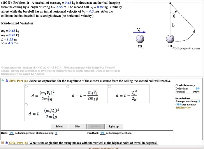 SOLVED: (100% Problem I: bascball of mass m} = 0.45kg thrown