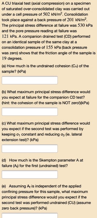 A Cu Triaxial Test Axial Compression On A Specimen Of Saturated Over