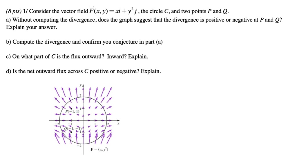 SOLVED: 8 pts) I Consider the vector field F(x,y) = xi + y j , the ...