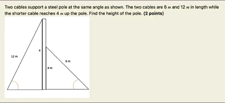 SOLVED: Two cables support a steel pole at the same angle as shown; The ...