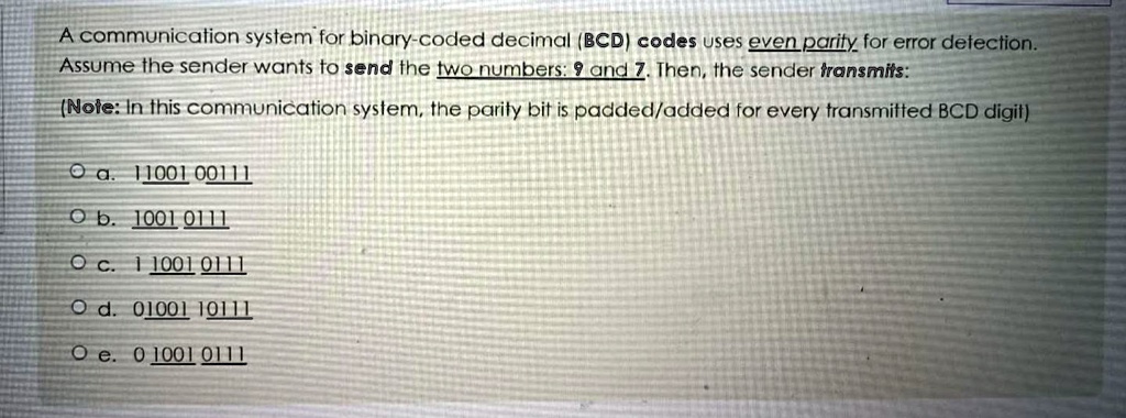 SOLVED: A communication system for binary-coded decimal (BCD) codes ...