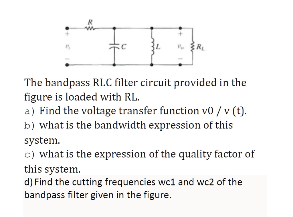 SOLVED: The bandpass RLC filter circuit provided in the figure is ...