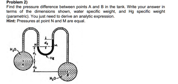 SOLVED: Problem 2) Find the pressure difference between points A and B ...