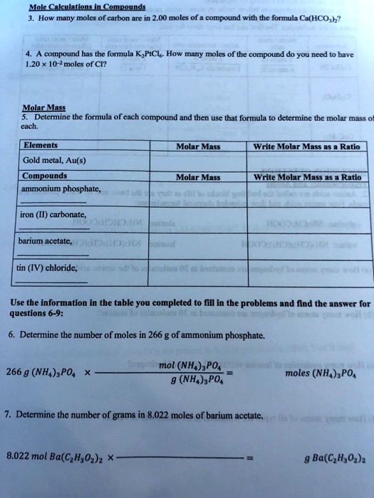SOLVED Mk Ckuhtion in Compound How many moles ol catbon are 2.00 moles of compound with the