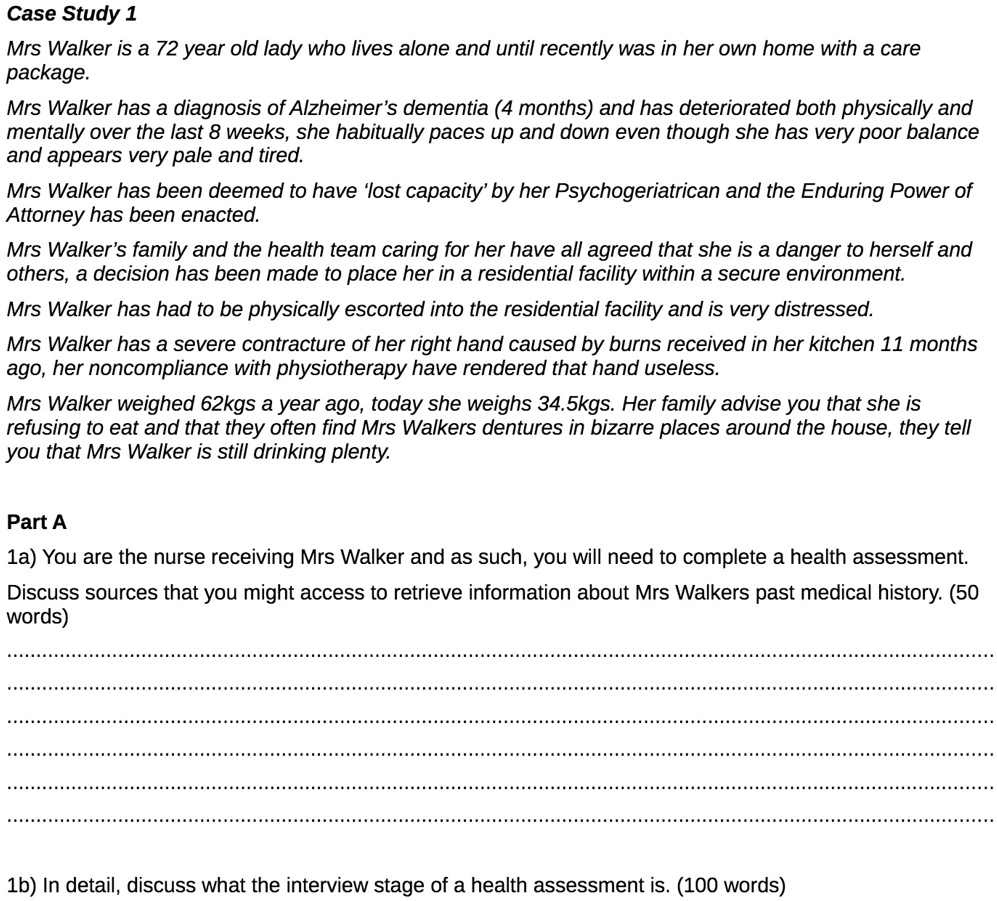 Case Study 1 Mrs Walker Is A 72 Year Old Lady Who Lives Alone And Until ...