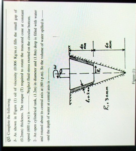 SOLVED 1. As shown in Figure (1) oil of viscosity (0.006 Kg / m.s