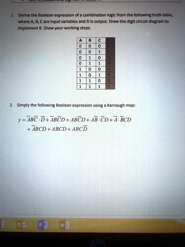 SOLVED: 1. Derive the Boolean expression of a combination logic from ...