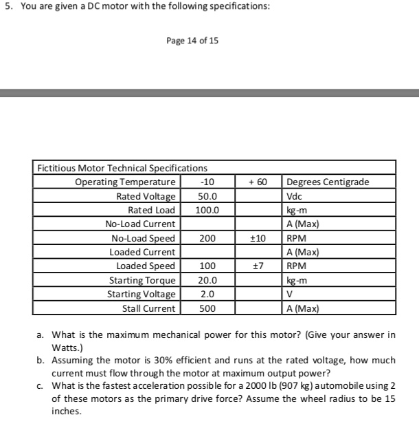 5 You Are Given A DC Motor With The Following Specifications Page 14 5-you-are-given-a-dc-motor-with-the-following-specifications-page-14