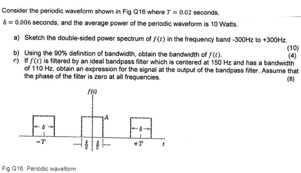 SOLVED: Consider the periodic waveform shown in Fig Q16 where T=0.02 ...