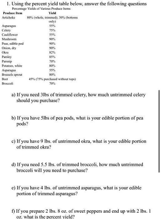 SOLVED Using the percent yield table below, answer the following