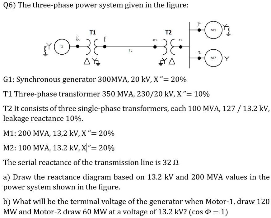 SOLVED Q6 The threephase power system given in the figure P T1 T2 TL