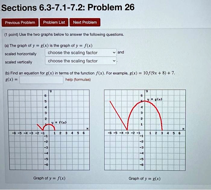 Solved Sections 6 3 7 1 7 2 Problem 26 Previous Problem Problem List Next Problem Point Use The Two Graphs Below To Answer The Following Questions A The Graph Of Y G X Is The Graph Of