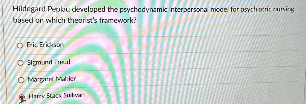 SOLVED: Hildegard Peplau developed the psychodynamic interpersonal ...