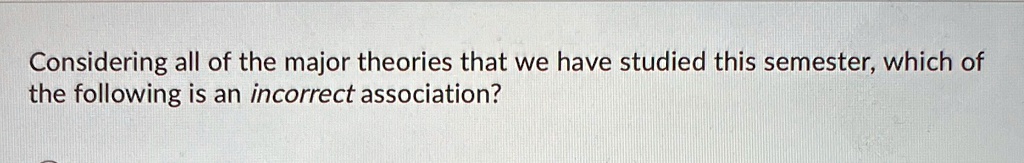 Considering all of the major theories that we have studied this semester, which of the following is an incorrect association?