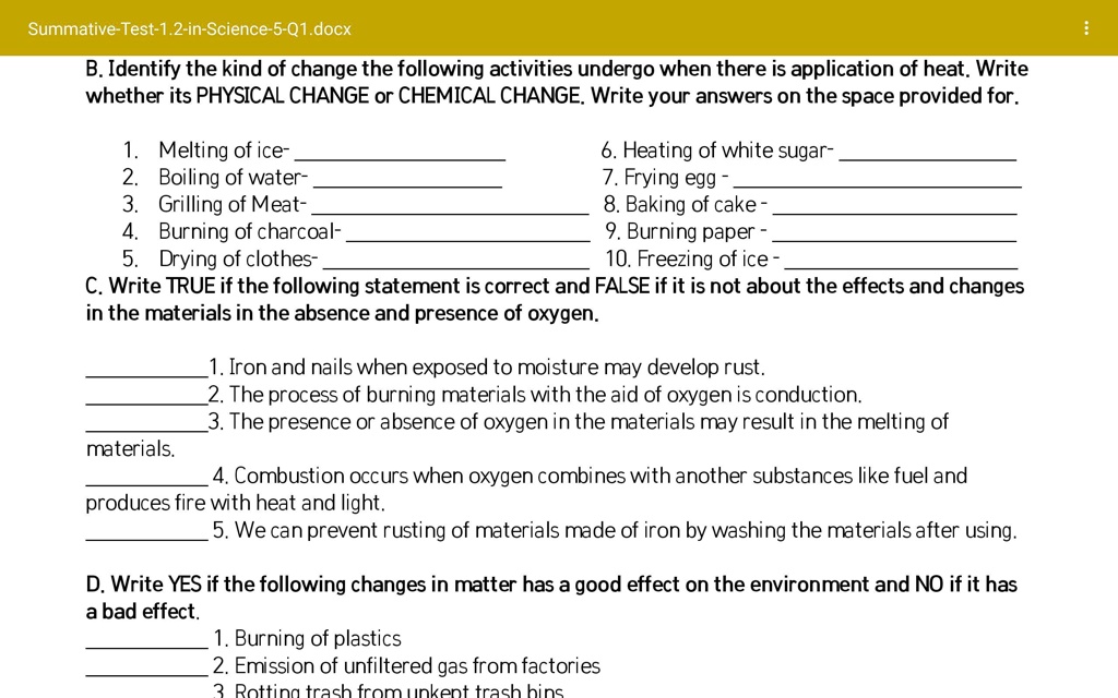 SOLVED 'B. And C. Po please Ito po SummativeTest 2inScience501