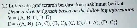 SOLVED: Lukis Satu Graf Terarah Berdasarkan Maklumat Berikut. Draw A ...