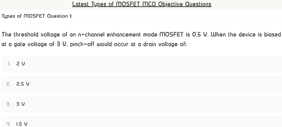 Mosfet Questions Types of MOSFET Question 1: Latest Types of MOSFET MCQ Objective ...