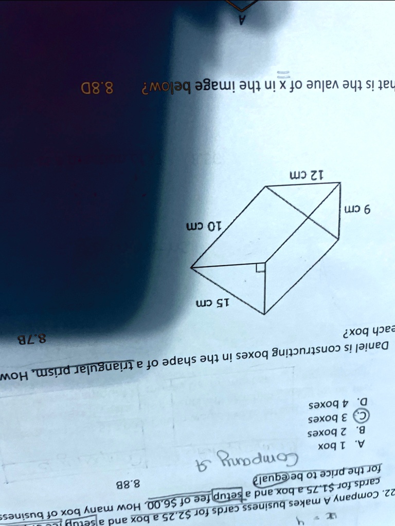 SOLVED: "Daniel is constructing boxes in the shape of triangular prism. How  much cardboard is needed to make each box imojjaq a8ewl a41 U! X JO anjen  34 SI JEL 08* 8