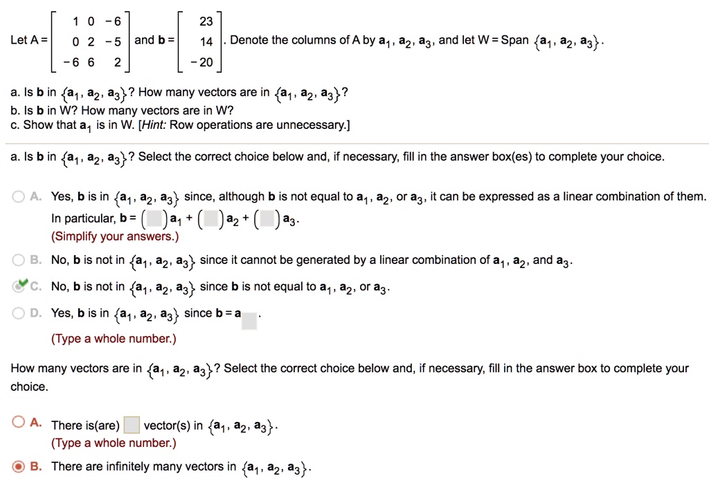 SOLVED: 23 14 Denote The Columns Of A By A1, A2, A3, And Let W = Span ...