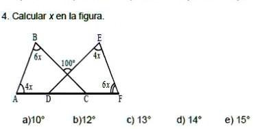 SOLVED: calcular x en la figura 4. Calcular x en la figura a)10? b)12 ...