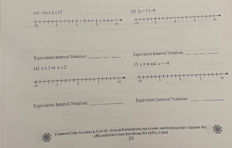 interval notation common core algebra 1 homework answer key