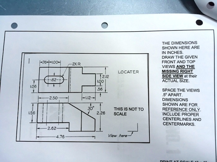 draw the right side given the top and front include dimensions as shown ...