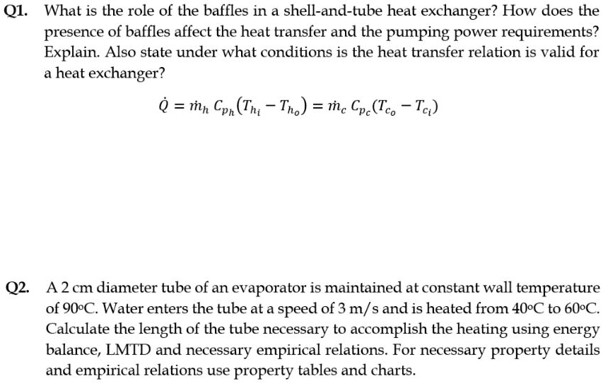 SOLVED Q1. What is the role of the baffles in a shellandtube heat